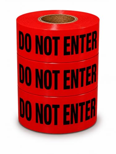 Image of ATERET Premium Danger Do Not Enter Tape 3-Pack 3 inch x 1000 feet, Hazard Safety Tape, Construction Tape for Danger /Hazardous Area, Ideal Use for Halloween Decorations, Party, Work-Site