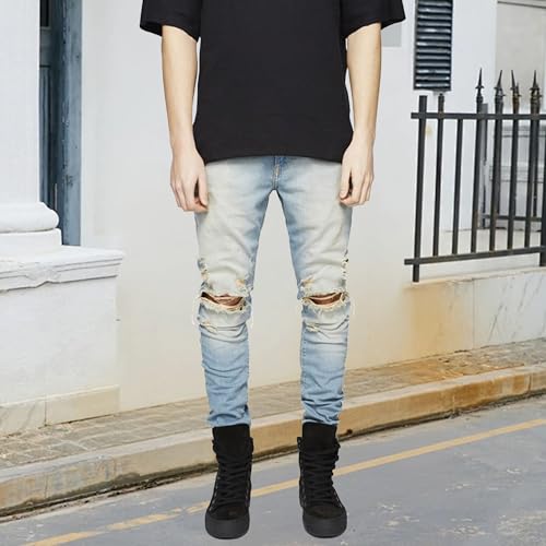 Men's Slim Fit Ripped Stretch Skinny Jeans for Men Distressed Straight Leg Jeans Comfort Flex Waist Destroyed Denim2