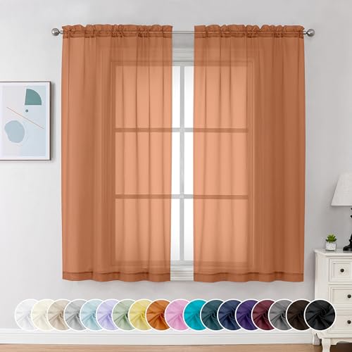 Image of Chyhomenyc Orange Sheer Curtains 63 Inch Length 2 Panels, Light Filtering Airy Rod Pocket Window Curtain Treatment Drapes for Bedroom Living, Each 42Wx63L Inches