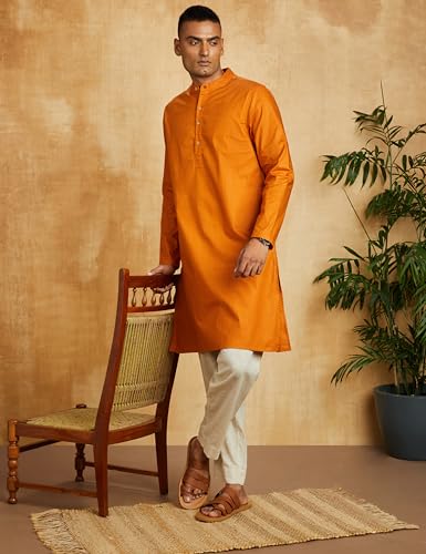 Image of Amazon Brand - Symbol Men's 100% Cotton Solid Long Length Casual Kurta - Regular Fit (Available in Plus Sizes)