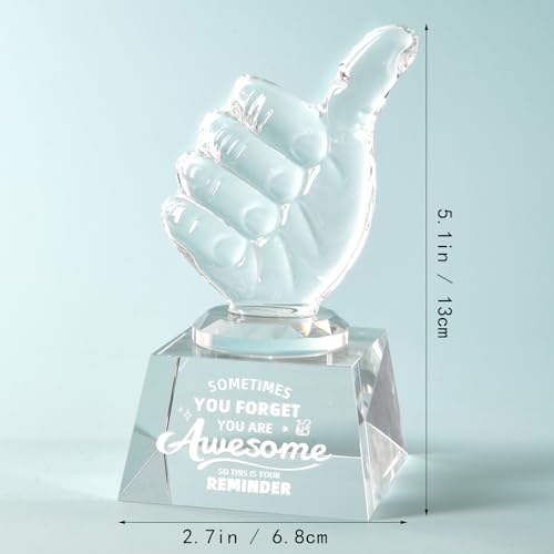 QIANCHANG Thumbs Up Crystal Glass Award Plaque Trophy, Inspirational You are Awesome Gift for Women Men Employee Coworker, Hand Gesture Desk Statues Finger Sculpture Decor Paperweight