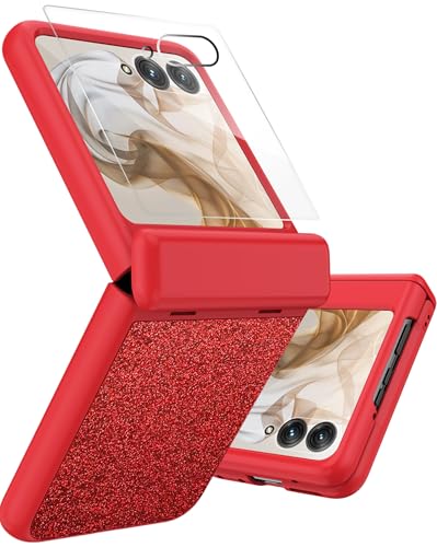 Coque Motorola Moto Razr 2024 NINKI à paillettes rouge avec charnière et film
