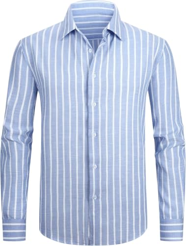Image of Zombom Men's Regular Fit Vertical Striped Casual Shirt | Full Sleeve Cotton Blend Shirt for Men | Slim Fit Stylish Party