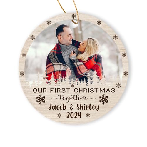 Personalized 'Our First Christmas Together' Photo Ornament - Custom Picture Frame Ornament with Names and Year - Couple's 1st Xmas Keepsake - Custom Christmas Tree Decoration