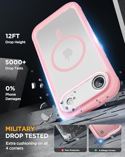 Image of Miracase Magnetic for iPhone Air Case 6.5 inch [Compatible with MagSafe] Full-Body Phone Case with Built-in Glass Screen Protector & Camera Control,Drop Proof iPhone 17 Air Case Cover, Pink