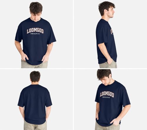 Image of Original Heavyweight Oversized T-Shirt for Men - 240 GSM Cotton, Boxy Fit Drop Shoulder Streetwear Tee, Varsity Graphic Crew Neck