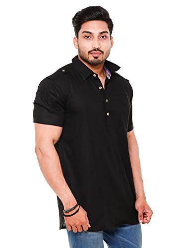 Image of Mens Cotton Linen Half Sleeve Plus Size Short Kurta