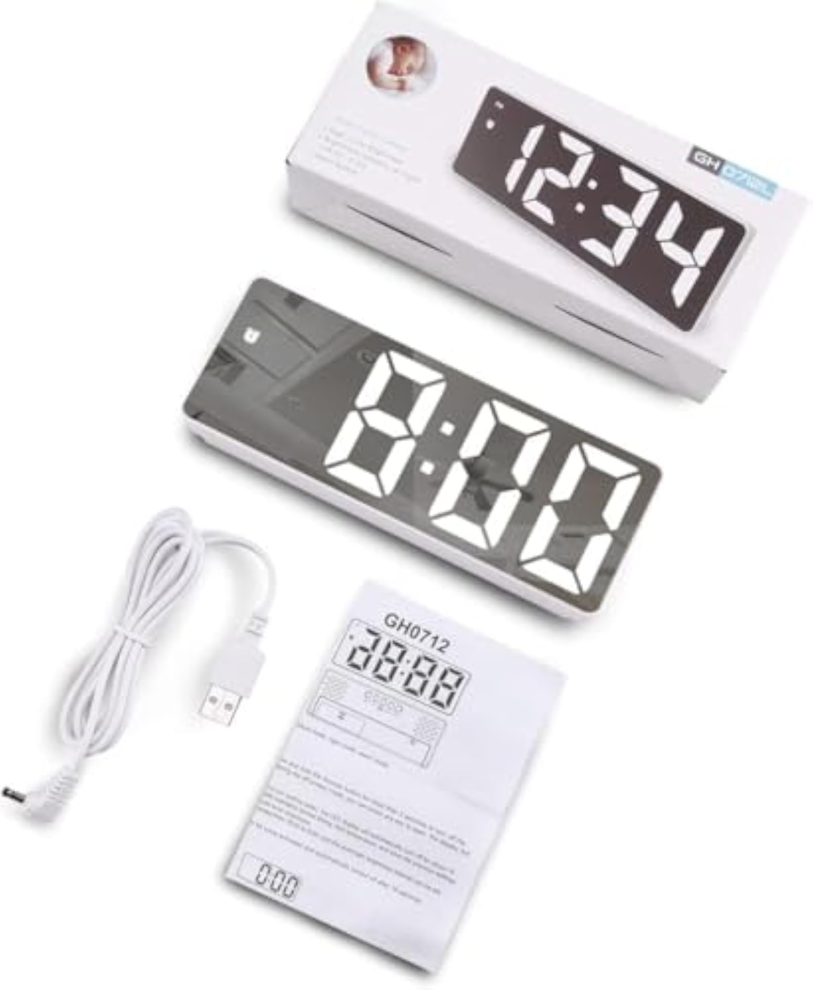 LED Mirror Digital Alarm Clock with Adjustable Brightness