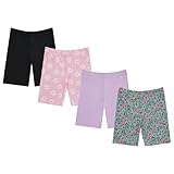 BTween Girls 4 Pack Athletic Bike Shorts, Fashion Short, Workout Clothes for Girls