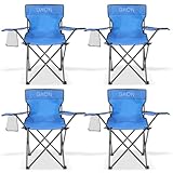 GAON. 4 Sillas Plegables para Camping, Jardin, Playa o Pesca Portatil Ultraligera de Lona Impermeable (Azul.)