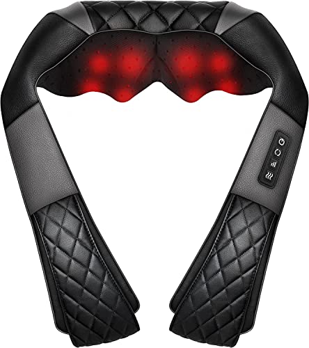 WOQQW Masajeador de Cuello y Hombros con Calor, Shiatsu Masajeador Cervical y Espalda, 4D Masaje de amasamiento giratorio, Velocidad Ajustable - regalos originales mujer / hombre(negro)