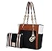 MKF 2-PC Set, Tote Bag for Women & Pouch Purse: PU Leather Handbag Pocketbook, Top-Handle Shoulder Strap Beige-Cognac Brown