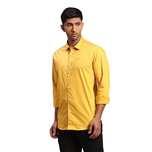Image of Colorplus Men's Cotton Blend Solid Pattern Tailored Fit Regular Collar Full Sleeve Casual Shirt
