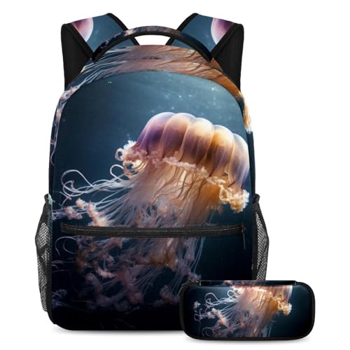 Cartables méduses océan profond anti-désordre grand sac à dos et trousse pour adolescent