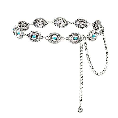 American Trends Womens Western Belts Metal Chain Belt Country Cowgirl Belt Waist Chain Y2K Boho Concho Belt2