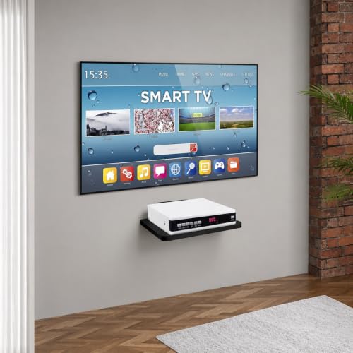 Image of Floating Projector Wall Mount DVD Shelf Wooden Floating Entertainment Center Supports 24lbs,Perfect for Projector,DVD Player,Game, Cable Box (Single Shelf Black)