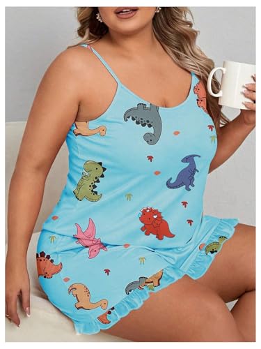 Image of SOLY HUX Women's Plus Size Pajama Set Cute Cartoon Print Sleepwear Cami Top and Shorts Loungewear