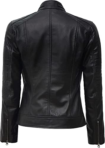 Fjackets Real Leather Jacket Women - Cafe Racer Slim Fit Black Stand Collar Jackets | [1313722] Austin Black, S #TOP3