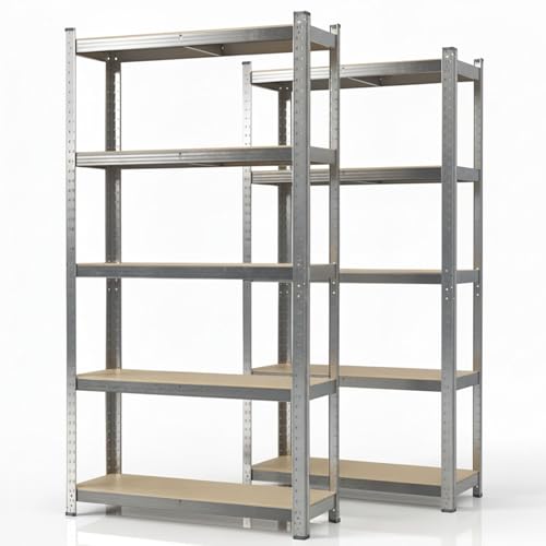 Floordirekt Schwerlastregal, 2er Set, verzinkt 200 x 100 x 50 cm Steckregal, Kellerregal, Lagerregal, Werkstattregal, Werkbank - 5 verstellbare Böden (Lakota)