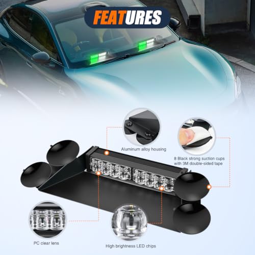 Image of Nilight 16LED Green White Dash Strobe Light Cigarette Lighter Plug