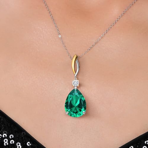 Gem Stone King 9.57 Cttw Green Nano Emerald and White Moissanite Pendant Necklace for Women | 925 Silver and 10K Yellow Gold | Gemstone May Birthstone | Pear Shape 18X13MM | With 18 Inch Chain3