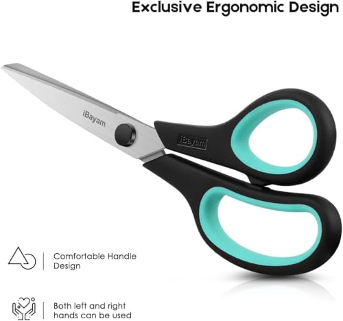 Image of iBayam 8.5 inch All Purpose Sharp Black Scissors, Comfort-Grip Handles, 24-Pack | 2.5MM Thick Blade, School Student Teacher Classroom Must Have, Office Desk Home Sewing Fabric Supplies, Right & Left Handed