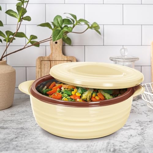 Image of MILTON Aspire 2500 Serving Casserole, Double Walled Inner Stainless Steel, PU Insulated Kitchen Hot Pot, Keeps Food hot & Fresh for Roti, Biryani, 1875 ml, Beige