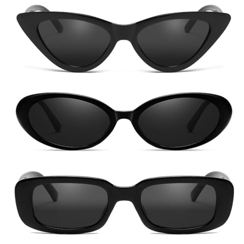 Women's Sunglasses Set, 3 Pieces, Rectangle, Oval, Narrow Cat Eye, Vintage Style