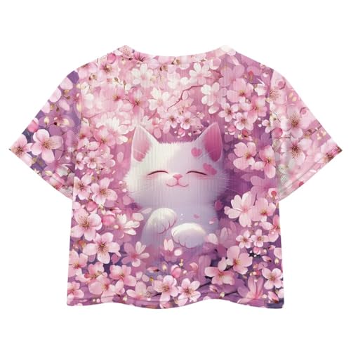 Image of Girls Fashion Crewneck Tee Shirts Casual Short Sleeve Crop Top Summer Outfits 5-14 Years Old