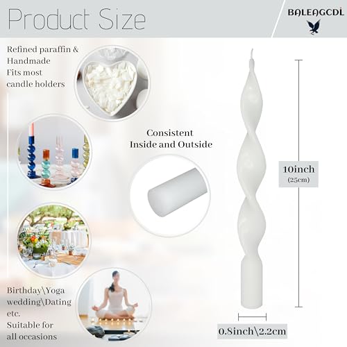 Image of Smokeless White Spiral Taper Candle Unscented Taper Candlesticks Handmade 10 Inch Long Twisted Candles for Candlelight Dinner Wedding Home Decor