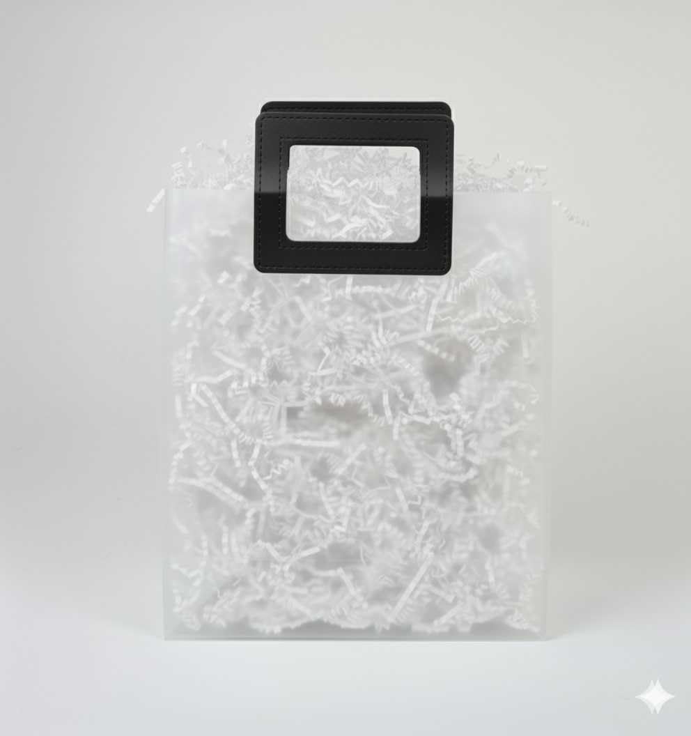 Emartbuy Clear PVC Gift Bags with Black Handle – Modern Transparent Shopping Gift Bag | Sturdy & Reusable – (26 × 11 × 32 cm) – Pack of 36