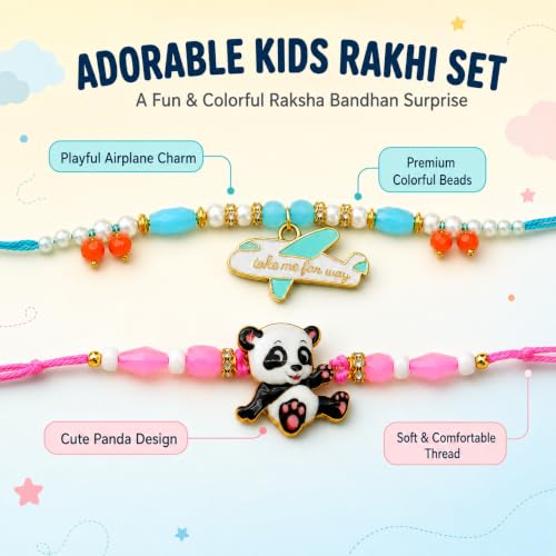 Image of Rakhi for Kids Brother, Rakhi Set of 2 for Brother Boys Baby Girls Kids, Designer rakhis for Children, Rakshabandhan Set with Greeting Card, Tilak Set, for Raksha Sutra for Child (M1-Kids Set)