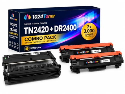1024TONER Pack 2 Tóner TN2420 + Tambor DR2400 Compatible Brother Negro, Tóner 3.000 pág. y Tambor 12.000 pág., para HL-L2310D HL-L2350DW HL-L2370DN MFC-L2710DW DCP-L2530DW