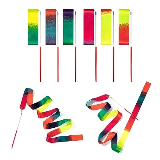 6 Piezas Cinta de Baile, 2 Metros Cintas de Gimnasia Rítmica con Varita, Arco Iris Serpentinas de Danza para Niños Niñas Baile Artístico Entrenamiento Espectáculos de Talentos