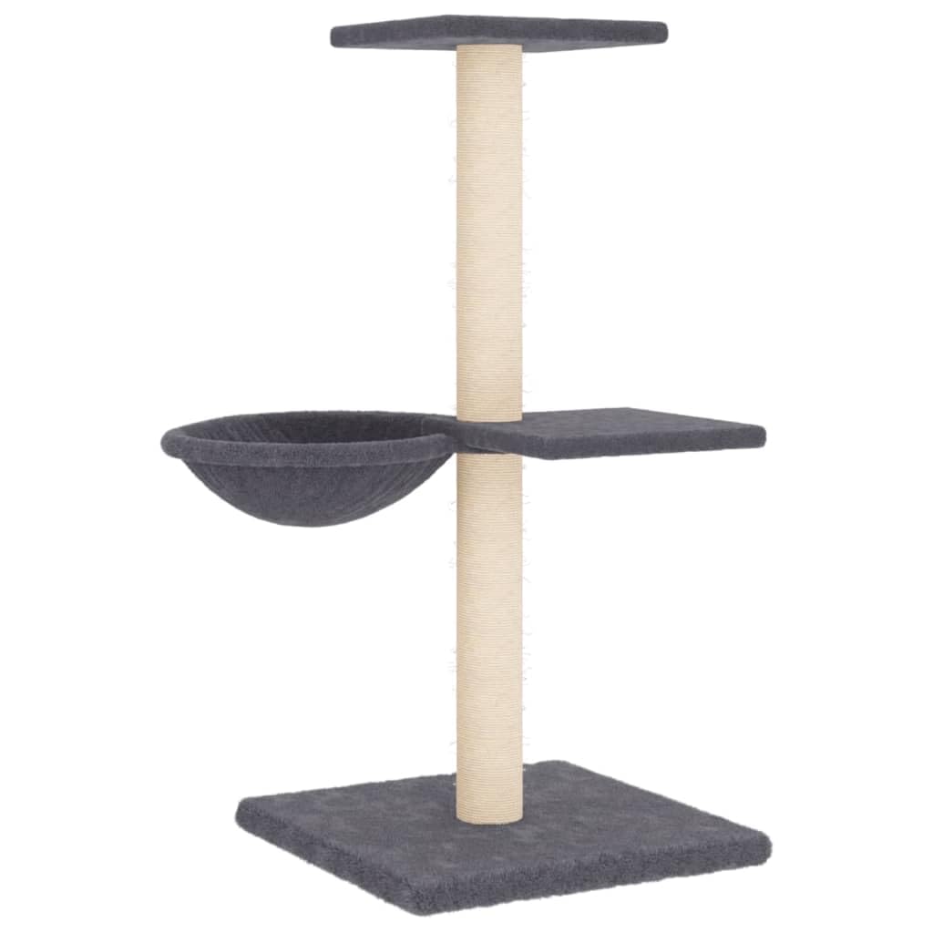 Rascador pequeño con columnas rascadoras de sisal, gris oscuro, 72 cm, árbol rascador para gatos con felpa, hueco y cesta para gatitos y gatos pequeños, estable trepador de madera