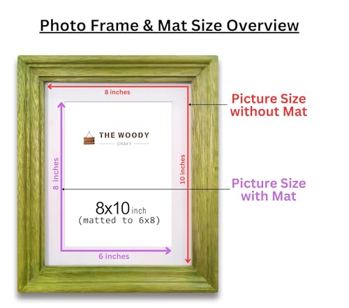 Image of Wooden Rectangular Photo Frame With Mat,Green Photo Frame 6 X 8 Inch With Mat Or 8 X 10 Inch Without Mat For Wall Decoration,Gallery Walls,Best Wooden Photo Frames For Posters &Photos