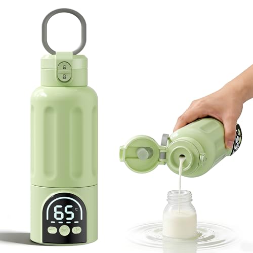 Calienta biberones portátil, 500 ml, calentamiento rápido 140 W para leche materna y agua, calentador de biberones portátil con regulación precisa 35–70 °C, batería 12000mAh