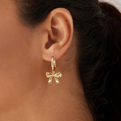 MUNDELL 14K Gold Plated Solid 925 Sterling Silver Post Bow Drop Earrings | Dainty Bowknot Hypoallergenic Earring for Women Fine Jewelry2