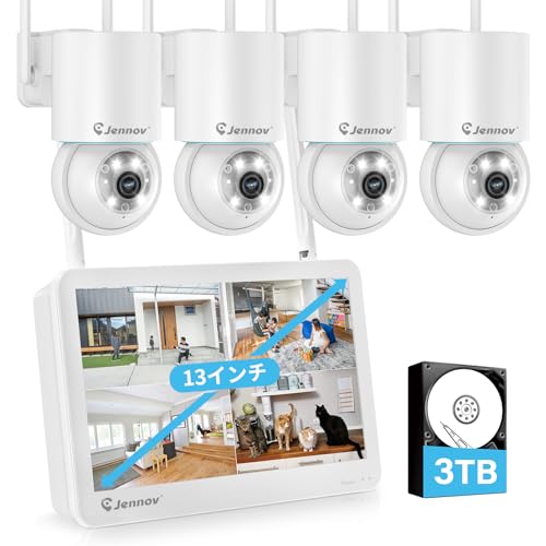 Jennov ワイヤレス防犯カメラセット 防犯カメラ 無線 屋外 IP66防水...