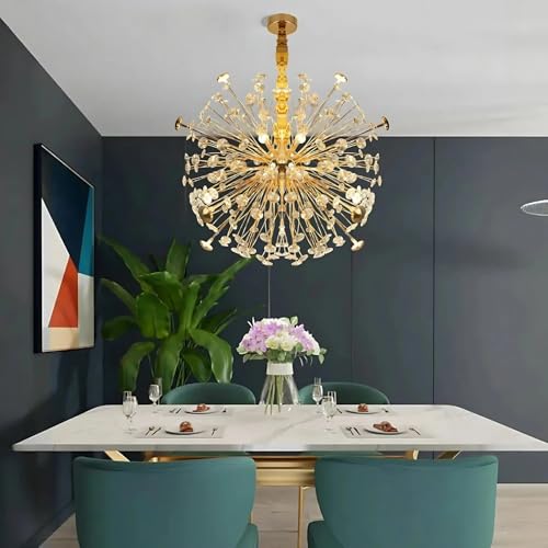 Image of DREAMY DESIGNS Modern Crystal Sphere /Sputnik Chandelier | Firework Glass Pendant Light, Big Size Jhumar, Gold Starburst Flower Ceiling for Living Room, Dining, Bedroom, Hall, Home Decor(Corona Shape)