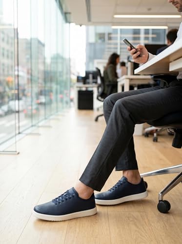 Image of Men's Barefoot Dress Shoes - Zero Drop Comfort Breathable Micro-Perforated Learher, No Break-in Needed, Slip-On Elastic Laces for Business & Travel