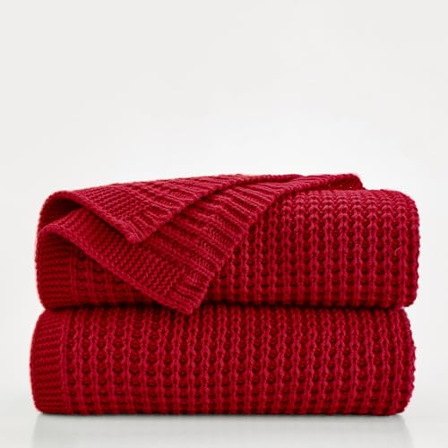 Douceur Christmas Red Throw Blanket for Bed, Soft Chunky Cable