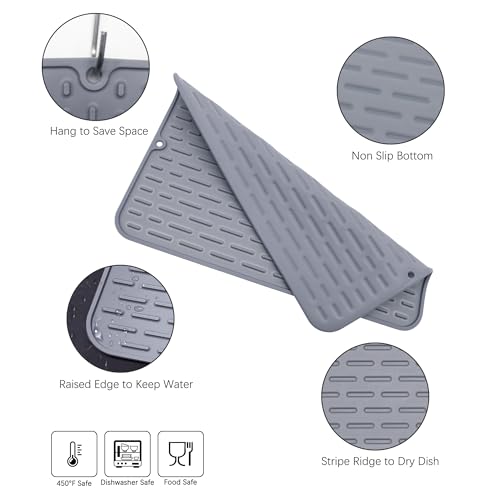 To encounter Silicone Dish Drying Mat -Small 15" x 10" - Set of 2 Flexible Rubber Drying Mat, Heat Resistant Silicone Trivet, Countertop Mat, Dish Draining Mat, Sink Mat - Image 4