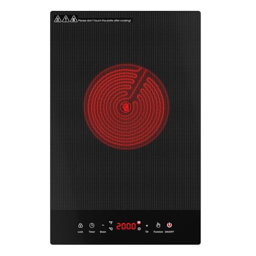 ANHANE 1800W Electric Cooktop, 12 Inch Infrared Single Burner Portable Stove 110-120V - Countertop Hot Plate with Timer & Child Safety Lock, Ideal for Home, Dorm, RV