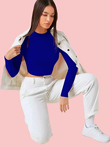 Image of Dream Beauty Fashion Women's Casual Round Neck Long Sleeves Stylish Crop Top - 17 inch Inches (Tee-Tally 02)