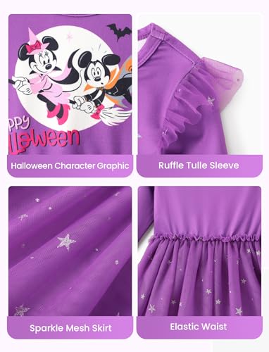 Image of Disney Girls' Tulle Tutu Dress Birthday Party Outfit Baby /Toddler | Officially Licensed, Frozen Elsa, Minnie, Princess, Velvet Top with Belt, Multi-Layer Mesh Skirt, Ruffle Long Sleeve Clothes