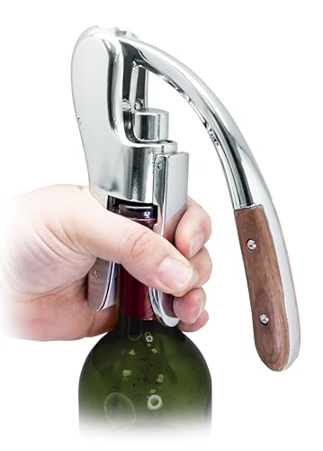 VB VIN BOUQUET FID 1535 Sacacorchos de Palanca Cromado con Mango de Madera, Mecanismo Profesional, Caja Regalo