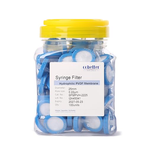 Image of 100 Pack PVDF Syringe Filter Lab Filters 0.22μm Pore Size 25mm Diameter Hydrophilic Filtration Non-sterile Blue