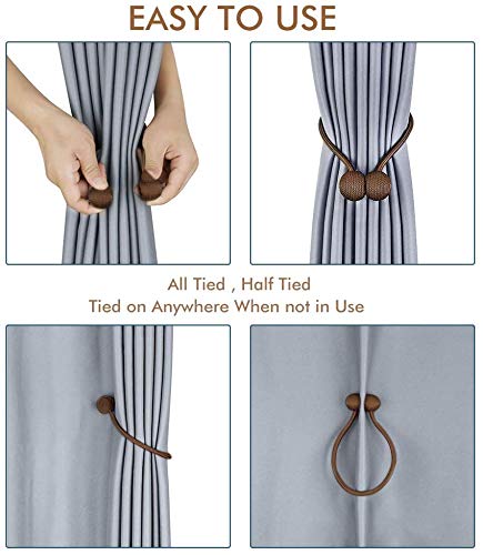 Image of Home Cloud Magnetic Curtain Tiebacks Curtain Drape Holdbacks Clips Rope Holder Buckles for Home Bedroom Office (1 Pair 2pcs, Brown)