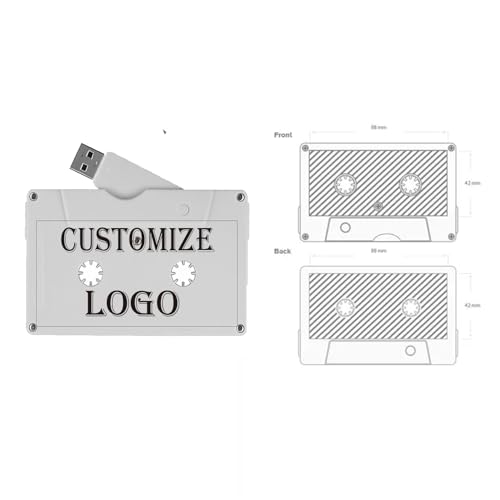 10PACK Free Custom Personal Company Studio Logo Vintage Audio Tape Cassette Tape USB 2.0 Flash Drive (White, 2GB*10PACK)